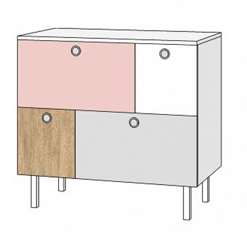 Детская мебель комод с 4-мя разными ящиками woody pink 