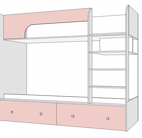 Детская мебель кровать двухъярусная с маленькой лестницей woody pink 