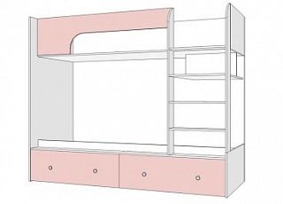 Детская мебель кровать двухъярусная с маленькой лестницей woody pink 