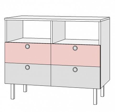 Детская мебель комод с 4-мя одинаковыми ящиками woody pink 